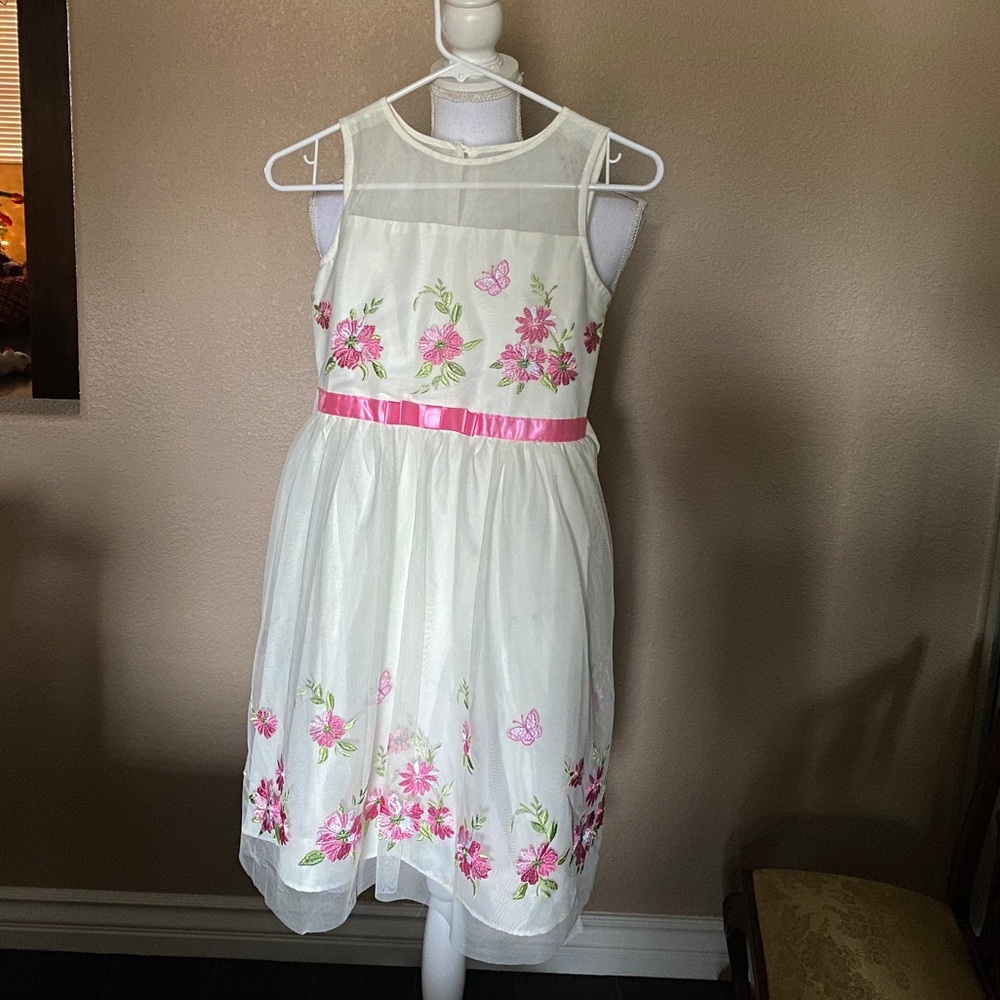 Jona Michelle girls 12 white and pink floral dress